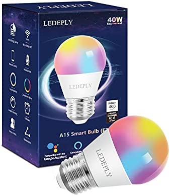 5W=40W, A15 Smart Bulb, Compatible with Alexa, Google Home, E26, Color Changing, Dimmable LED WiFi Light Bulbs, No Hub Required, 1 Pack, LEDEPLY