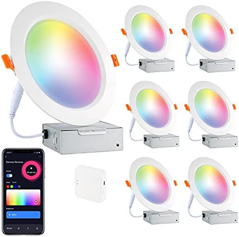 [6 Pack] Smart WiFi Recessed Lighting 6 Inch Color Changing 15W LED Downlight,1100 Lumen Recessed Ceiling Lights,RGB&Daylight 2700K-6500K Dimmable Work with Alexa/Google Assistant/Siri