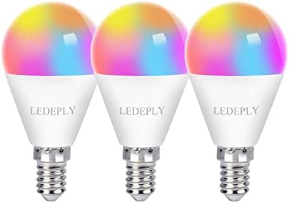 A15 LED Smart Bulb, 5W=40W,E12 Base, Compatible with Alexa, Google Assistant, , Dimmable, WiFi, RGB Color Changing, Tunable White 2700K-6500K, Globe Shape, G45 Ceiling Fan Light Bulbs 3Pack