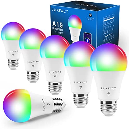 A19 Smart Light Bulbs, 11W(100 Watt Equivalent), 1100 Lumen 2700-6500K+RGB E26 LED WiFi Bulb Compatible with Alexa and Google Home, No Hub Required, 6 PCS