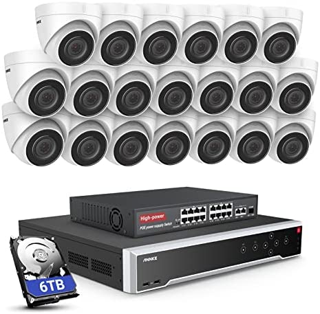 ANNKE PoE Security Camera System Outdoor, 12MP 32 Channel NVR with 6TB Hard Drive, 20pcs 5MP Turret Security IP Cameras, 100 ft Color Night Vision, Compatible with Alexa, Smart Motion Alert