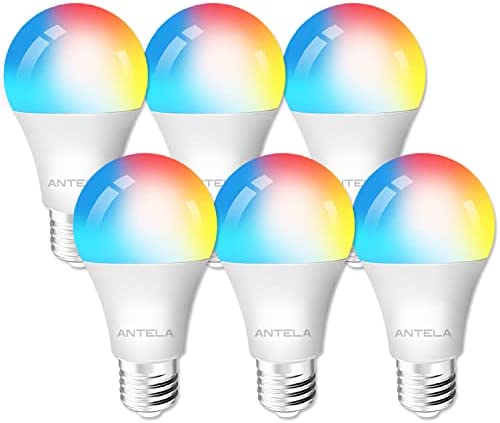 ANTELA Smart Light Bulb LED E26 Full Color Changing Dimmable Multicolor 2700K-6500K Compatible with Alexa and Google Home A19, 9W 800 Lumens, No Hub Required ,2.4Ghz only, 6Pack