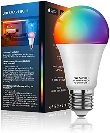 Alexa Compatible Smart Light Bulb Color Changing Light Bulb 9W A19 800Lumens WiFi & Bluetooth Dimmable LED Smart Bulb Works with Alexa Google Home Siri Shortcut, No Hub Required, 1 Pack