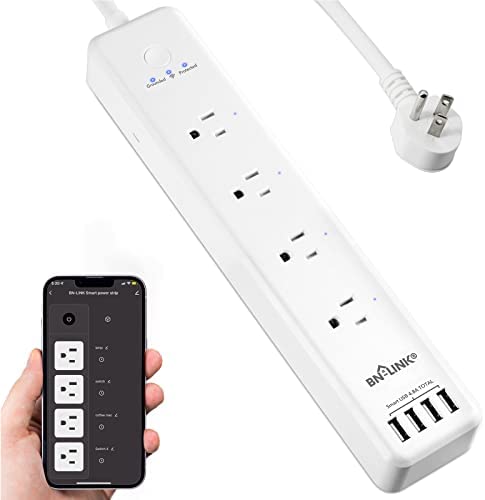 BN-LINK Smart Power Strip Compatible with Alexa Google Home, Smart Plug WiFi Outlets Surge Protector with 4 USB 4 Charging Port Multi Plug Extender,15A