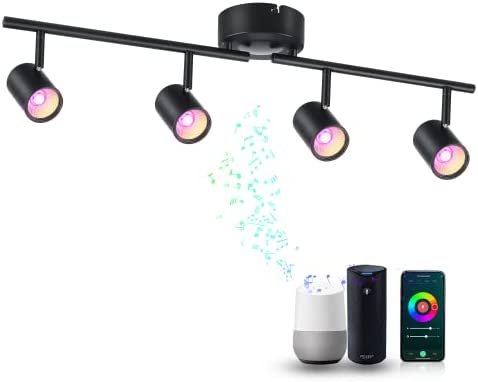CLOUDY BAY 4-Light Smart WiFi LED Track Lighting Kit,Track Light Heads Compatible with Alexa Google Home,RGBCW Color Changing,No Hub Required, 30W 2700K-5000K, CRI 90+, 2400LM, Black