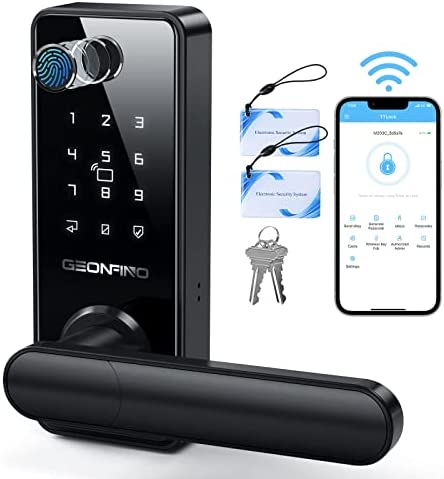 Fingerprint Door Lock, 6-in-1 Keyless Entry Door Lock with Handle, Touchscreen Keypad, Bluetooth APP, Auto Lock, IP65, Easy Installation, Electronic Digital Smart Door Lock for Front Door, Home