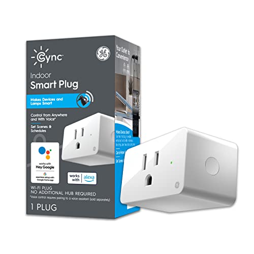 GE CYNC Indoor Smart Plug, Bluetooth and Wi-Fi Outlet Socket, Works with Alexa and Google Home (1 Pack)