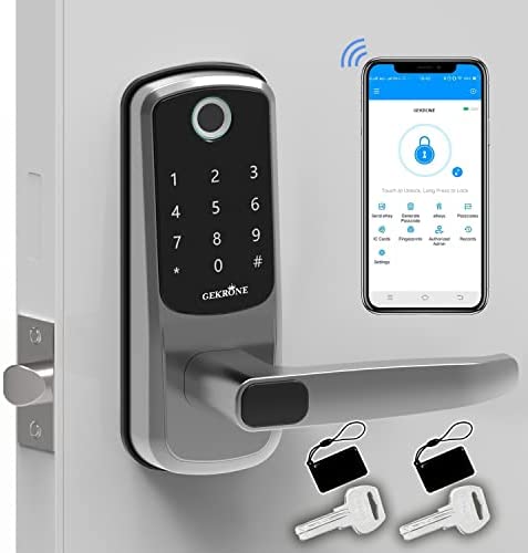 GEKRONE Smart Lock Touchscreen Bluetooth Electronic Deadbolt Door Lock Compatible with Fingerpint,App,Fobs,Passcodes,Keys,Alexa, Keyless Entry Keypad Lock with Handle B07（Silver）