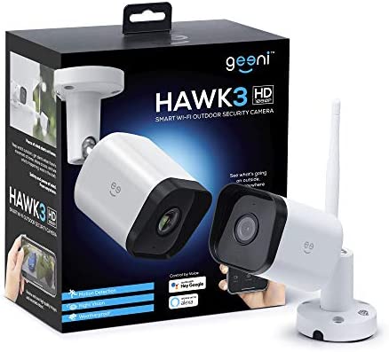 Geeni Hawk 3 HD 1080p Outdoor Security Camera, IP66 Weatherproof WiFi Surveillance with Night Vision and Motion Detection, Works with Alexa and Google Home, No Hub Required