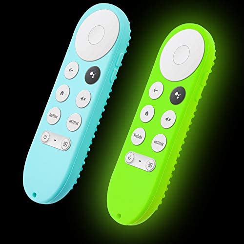 Glow Remote Cover Replacement for Google Chromecast TV 2020 Release Voice Remote, 2-Pack Silicone Protective case with Lanyard (Mint Green and Glow Green)
