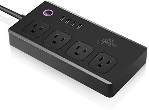 Jinvoo Wi-Fi Smart Power Strip Surge Protector, Multi Plug with 4 AC Outlets 4 USB Ports, No Hub Required, Works with Google Home – Black
