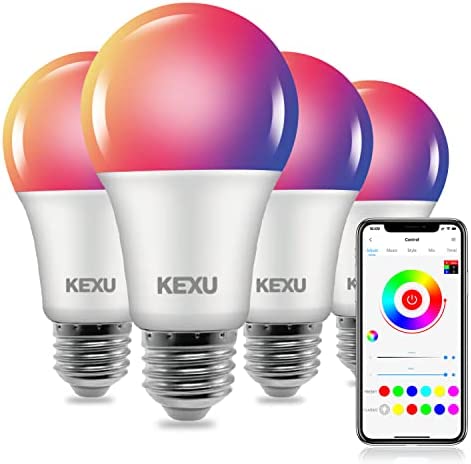 KEXU Smart Light Bulbs RGBW 16 Million Color Changing Light Bulb Smart Bulbs That Work with Alexa A19 E26 8.5W 710LM Soft White 3000K Dimmable LED Light Bulbs, 4 Packs