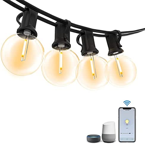 LED String Lights Outdoor 50FT, Dimmable Light String with 25+1 Shatterproof G40 Bulbs, Compatible with Alexa & Google Assistant, Bluethooth & App Controlled Smart Patio Lights, 2.4GHz Wi-Fi Only