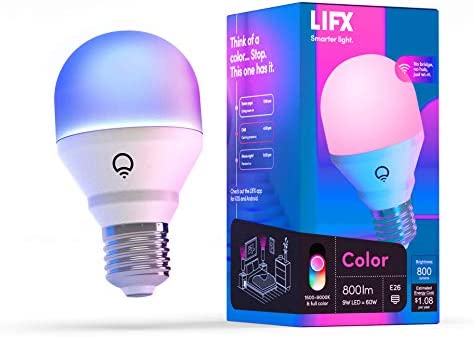 LIFX Color A19 800 lumens, Billions of Colors and Whites, Wi-Fi Smart LED Light Bulb, No bridge required, Works with Alexa, Hey Google, HomeKit and Siri.