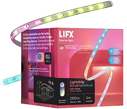 LIFX Lightstrip Color Zones, Wi-Fi Smart LED Light Strip, Full Color with Polychrome Technology, No Bridge Required, Compatible with Alexa, Hey Google, HomeKit and Siri, 120″ Kit