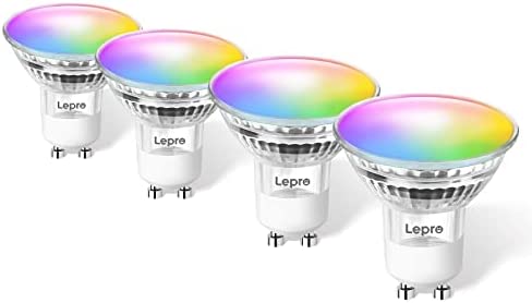 Lepro GU10 Smart Light Bulbs, RGB Color Changing LED Bulb, Compatible with Alexa & Google Assistant, Dimmable with App, 50W Equivalent Track Light Bulb, No Hub Required, 2.4G WiFi Only, Pack of 4