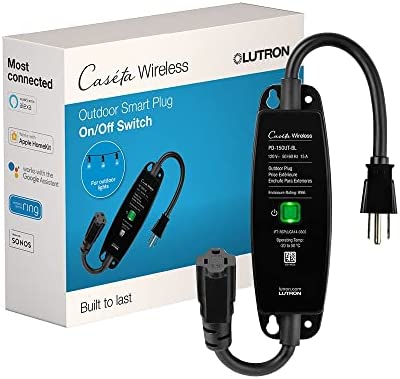 Lutron Caséta Weatherproof+ Outdoor Smart Plug On/Off Switch | Works with Alexa, Google Assistant, Ring, Apple HomeKit (smart hub required) | for Landscape and String Lighting | PD-15OUT-BL | Black