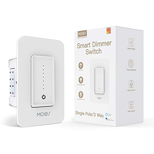 MOES 3 Way/Single Pole Smart Light Dimmer Switch, Neutral Wire Required No Hub Required, Multi-Control Work with Smart Life/Tuya App, Compatible with Alexa and Google Home,ETL & FCC Listed,2.4GHz WiFi