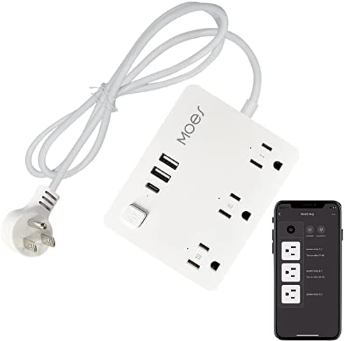 MOES WiFi Smart Power Strip, Surge Protector with 2 USB Ports(5V 3A), 1 Type C, 3 US Standard Smart Outlet and 5ft Extension Cord, Smart Life/Tuya APP Remote Control,Work with Alexa and Google Home