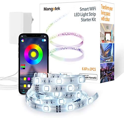 Mangotek Smart WiFi LED Light Strip Kit Work with Apple HomeKit Support Voice Control Compatible with Siri, Alexa and Google Assistant(No Hub Required) for Home Kitchen Bedroom Party Christmas