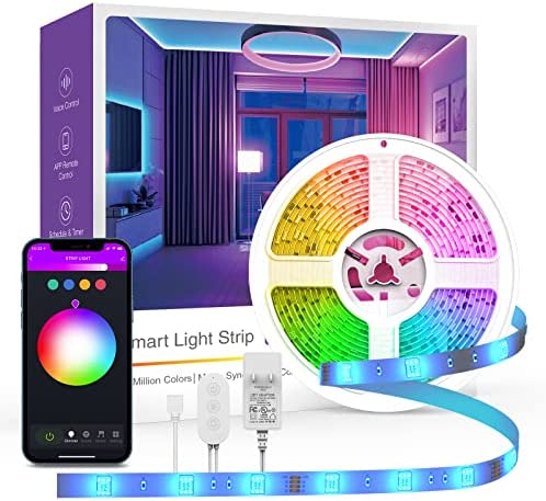 OHMAX Smart LED Strip Lights, 16.4ft RGB Lights Compatible with Alexa & Google Home, App Remote Control, Music Sync Color Changing,Smart Home Lighting Decoration, WiFi 2.4Ghz