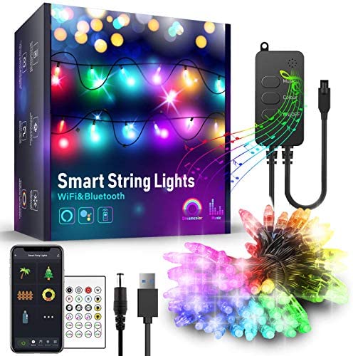 Outdoor String Lights, 32.8ft Color Changing Waterproof Smart Christmas Lights, Compatible with Alexa Google Home, APP & Remote Controlled Music Sync LED Lights for Bedroom Party Indoor Outdoor Décor