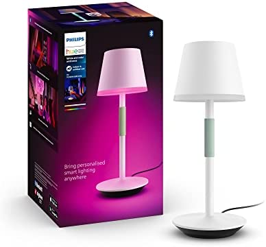 Philips Hue 1-Pack Go Portable Table Lamp for Indoor & Outdoor Use, White and Color Ambiance, Compatible with Alexa, Apple HomeKit and Google Assistant, White