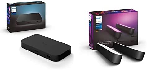 Philips Hue Play HDMI Sync Box to Sync Hue Colored Lights with Music, Movies, and More & Play White & Color Smart Light, 2 Pack Base kit, Hub Required/Power Supply Included (Compatible with Alexa)