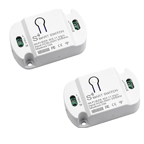 QIACHIP 2.4GHz Wi-Fi Wireless Smart Light Switch Home Automation Plug Module for Smart Home Smart Life APP Compatible with Alexa & Google Home Assistant No Hub Required Support DIY 10A Relay(2 Pack)