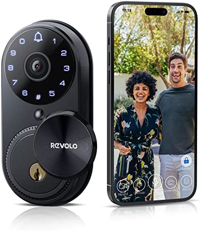 REVOLO Smart Locks with Camera, Keyless Entry Door Lock, WiFi Smart Door Lock with Chime, Supports App Control, 1080P HD Video, Compatible with Alexa, Auto-Locking, Touchscreen Keypad, WFV01
