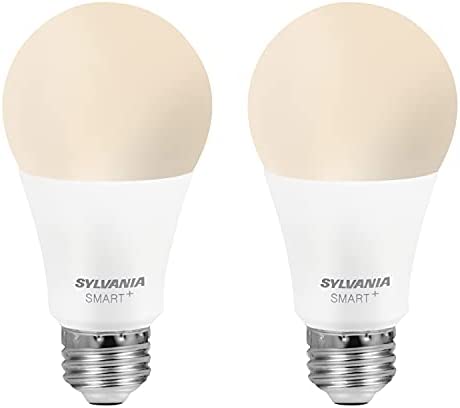 SYLVANIA Bluetooth Mesh LED Smart Light Bulb, One Touch Set Up, A19 60W Equivalent, E26, Soft White, Works with Alexa Only - 2 PK (75761)