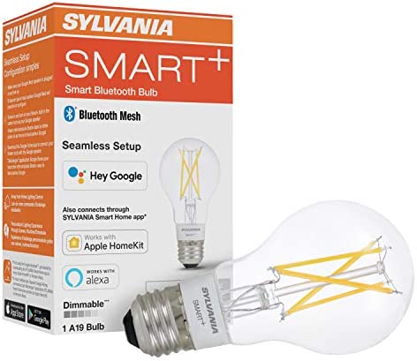 SYLVANIA SMART+ Bluetooth Clear Filament Soft White A19 LED Bulb, Compatible with Alexa, Apple HomeKit and Google Assistant, 1 pack