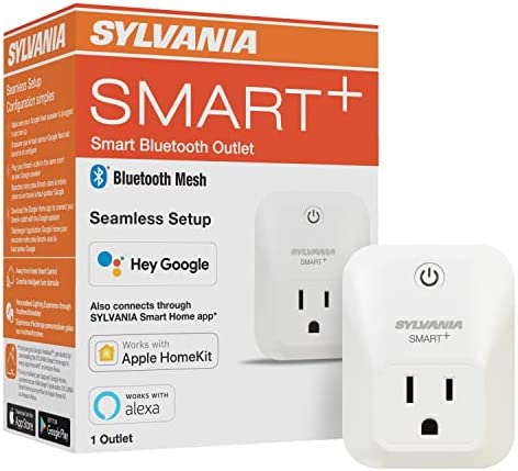 SYLVANIA SMART Bluetooth Mesh Outlet, Simple Set Up, Compatible with Alexa, Apple HomeKit, and Google Assistant, 15 Amp Plug, White, No Hub Required, ETL/FCC Listed - 1 Pack (78121)