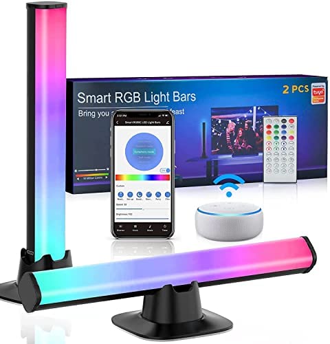 Smart LED Light Bar,RGBIC Ambient TV Lighting,Music Sync Kit Compatible Alexa,Google Assistant,Wi-Fi LED Bar Lights,Rainbow Flow Effect,APP Control,USB Ambiance Light for PC, TV, Room Decor 2Pcs