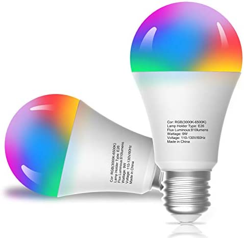 Smart Light Bulbs, Compatible with Alexa/Google Home/Echo, eLinkSmart WiFi LED Dimmable RGB 16 Million Color Changing,Timing, A19 E26 9W Engery Saving, 2.4Ghz WiFi Only, No Hub Required, 2-Pack