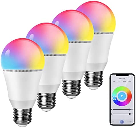 Smart Light Bulbs, E26 A19 800LM WiFi RGBCW Color Changing Dimmable Light Bulbs, Compatible with Alexa/Google Assistant, 2800~6000K, 4pack