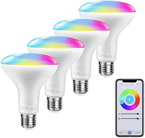 Smart Light Bulbs, RGB Color Changing Alexa Bulbs, 13W 1300LM E26 A19 Light Bulbs with App Control, Dimmable, Compatible with Alexa/ Google, 4Pack