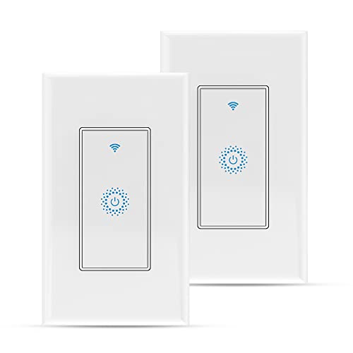 Smart Light Switch, 2 Pack WiFi Light Switch, Milfra Alexa Smart Switch Compatible with Google Assistant, Only Support 2.4Ghz WiFi, Required Neutral Wire.
