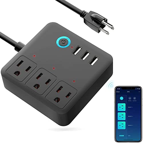 Smart Plug Power Strip, WiFi Surge Protector Work with Alexa Google Home, Smart Outlets with 3 USB 3 Charging Port, Multi-Plug Extender for Home Office Cruise Ship Travel, 10A