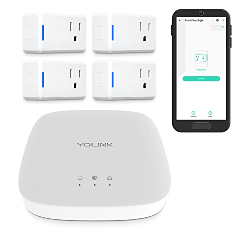 Smart Plugs, YoLink 1/4 Mile World's Longest Range Smart Plug Compatible with Alexa, IFTTT 10A Smart Home Plug Mini Outlet, Remote Control Home Appliances from Anywhere, 4 Packs, YoLink Hub Included