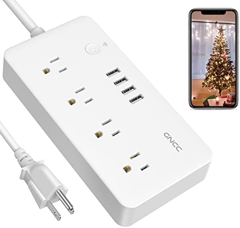 Smart Power Strip, GNCC WiFi Flat Plug with 4 USB Ports and 4 Outlets, Smart Plug Compatible with Alexa & Google Home, APP Remote Control, Timer & Schedule, Extension Cord for Home Office Travel
