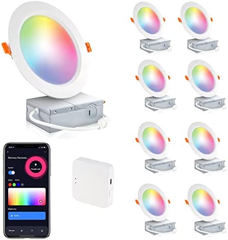 Smart Recessed Lighting 6 Inch,WiFi Color Changing LED Recessed Lights,15W 1100 Lumen Smart Remote Downlight with Junction Box, Compatible with Alexa/Google Assistant/Siri (8PACK)