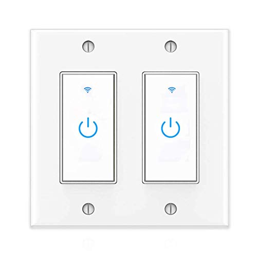 Smart Switch WiFi Wall Light Switch Compatible with Alexa, Google Assistant and IFTTT, Neutral Wire Required, Single Pole, 2 Gang