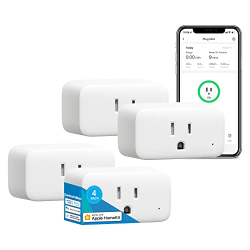 SwitchBot HomeKit Smart Plug Mini 15A, Energy Monitor, WiFi(2.4G Only) & Bluetooth Outlet Works with Apple HomeKit, Alexa, Google Home, App Remote Control & Timer Function,No Hub Required (4 Pack)