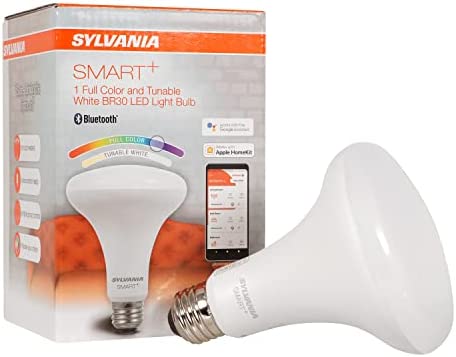 Sylvania Smart Bluetooth BR30 Full Color and Tunable White Light Bulb, 65W, Dimmable, for Alexa, Apple HomeKit and Google Assistant - 1 Pack (75628)