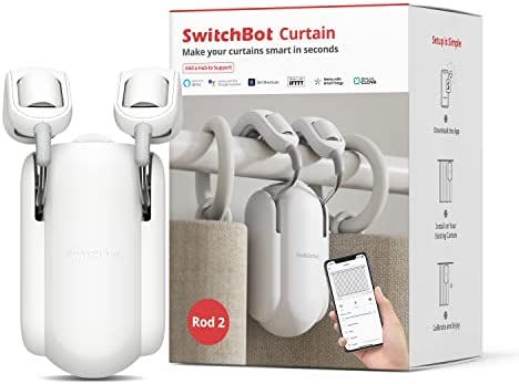 [Upgraded Version] SwitchBot Curtain Smart Electric Motor – Wireless App Automate Timer Control, Add SwitchBot Hub Mini to Make it Compatible with Alexa, Google Home, IFTTT (Rod2.0 Version, White)