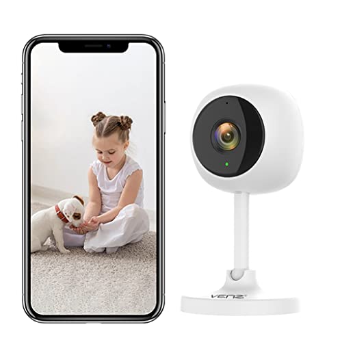 VENZ Security Camera, 1080P HD Indoor WiFi Camera with Motion Detection, Two-Way Audio, Cloud & SD Card Storage, Baby Monitor Compatible with Alexa & Google Home, White-H2, 4.57 x 2.48 x 2.48 inch