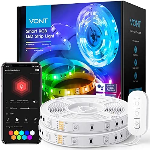 Vont Smart LED Strip Lights [32.8 FT] LED Light Strip Compatible w/ Alexa & Google, Premium Bright 5050 RGB LEDs, Strip Lighting, LED Lights, 16 Million Colors & Music Sync for Home, TV, Party