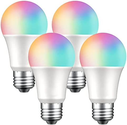 WB4 Smart Light Bulbs, A19 Dimmable Color Changing LED Bulb Works with Alexa Echo, 75W Equivalent, E26 Base, RGB 2700K Warm White, 800 Lumens, App Control, No Hub Required, 2.4Ghz WiFi Only, 4 Pack