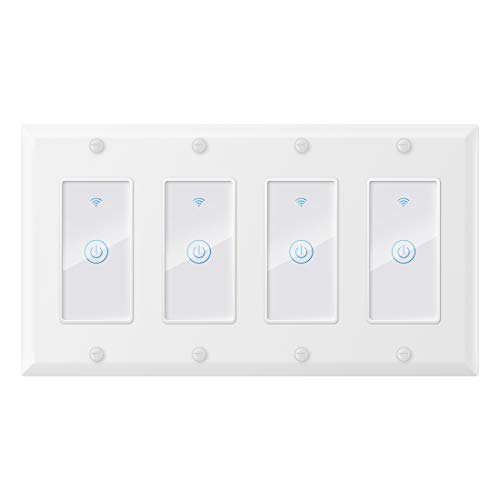 WIFI Smart Light Switch,Inle Tuya Smart Switch,Compatible with Alexa/Google Assistant and IFTTT,Remote Control and Timer,No Hub Required,Neutral Wire Required,15A 100-240v 2.4GHz(4 Gang)